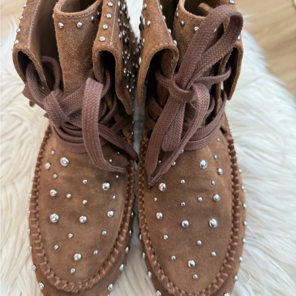 SCHUTZ Tan Suede Lace Up Boots with Studs